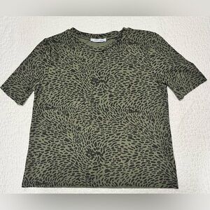 Zara Top Womens Medium Green Black Animal Print Knit Raw Edge Casual Popover